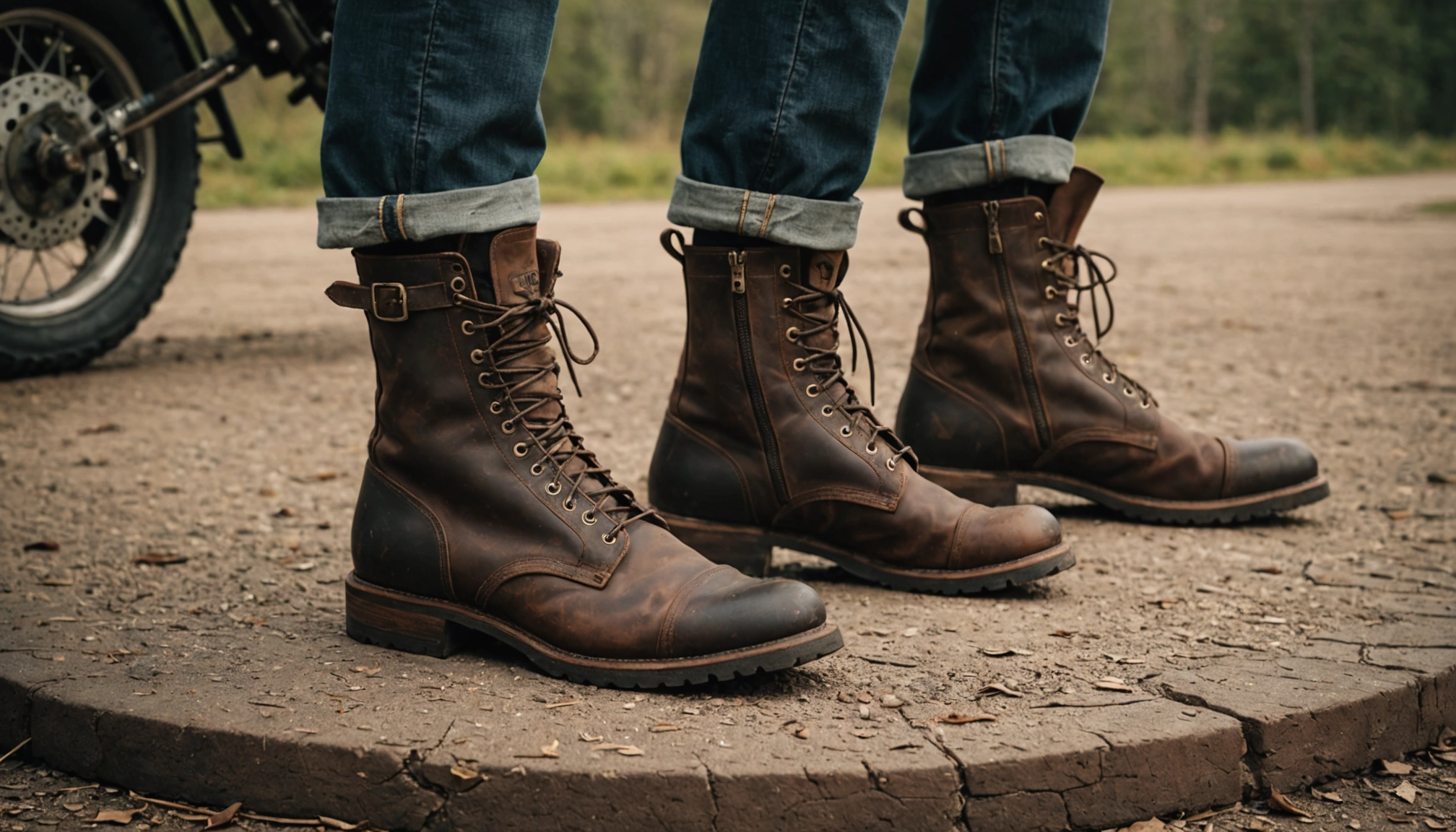 Bottes Moto Homme En Cuir Marron Vintage - Style Rétro Biker - Lacets - Semelle Caoutchouc Antidérapante - Pointure 43 EU